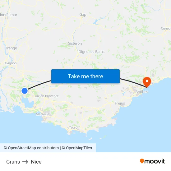 Grans to Nice map