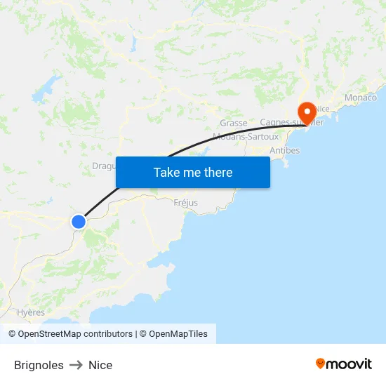 Brignoles to Nice map