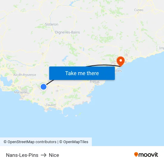 Nans-Les-Pins to Nice map