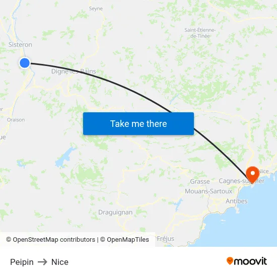 Peipin to Nice map