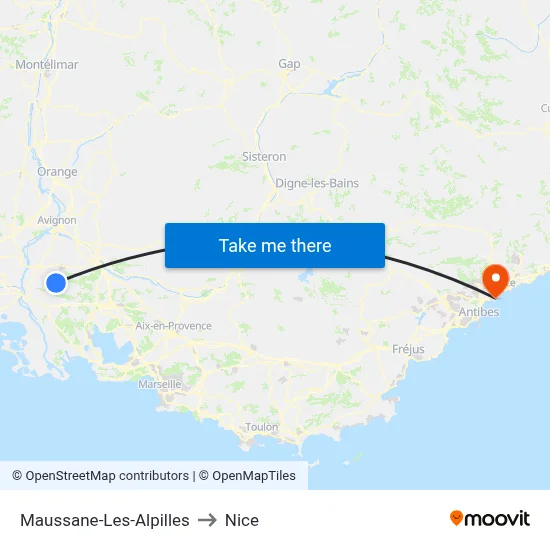 Maussane-Les-Alpilles to Nice map