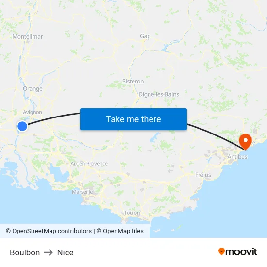 Boulbon to Nice map