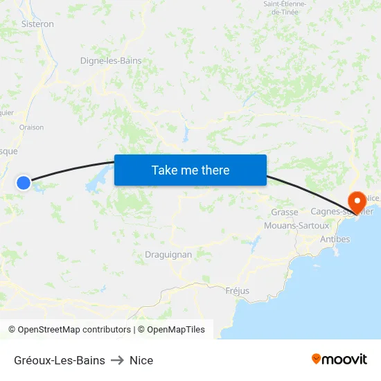 Gréoux-Les-Bains to Nice map