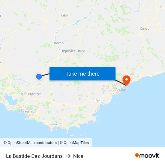 La Bastide-Des-Jourdans to Nice map