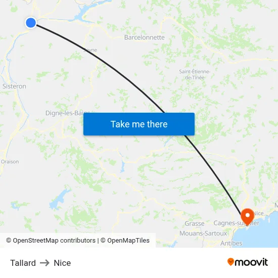 Tallard to Nice map