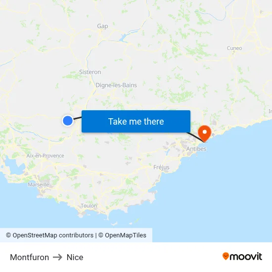 Montfuron to Nice map