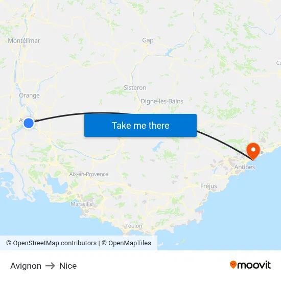 Avignon to Nice map