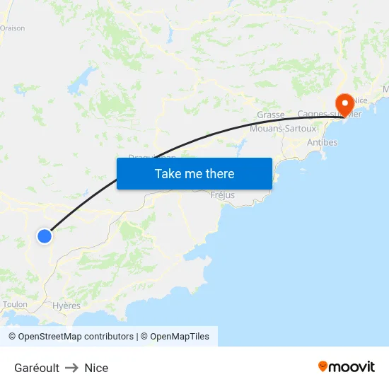 Garéoult to Nice map