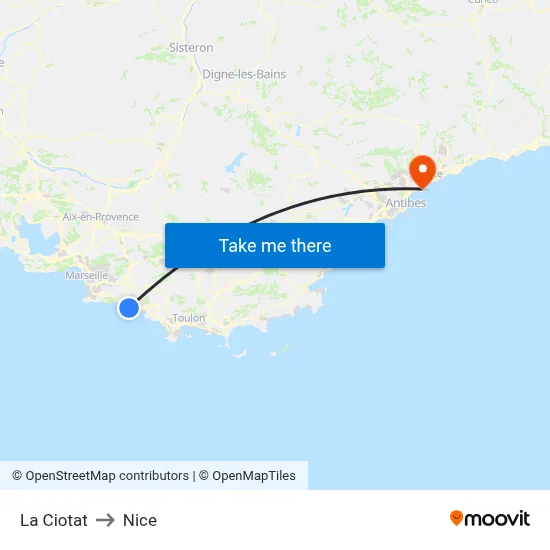 La Ciotat to Nice map