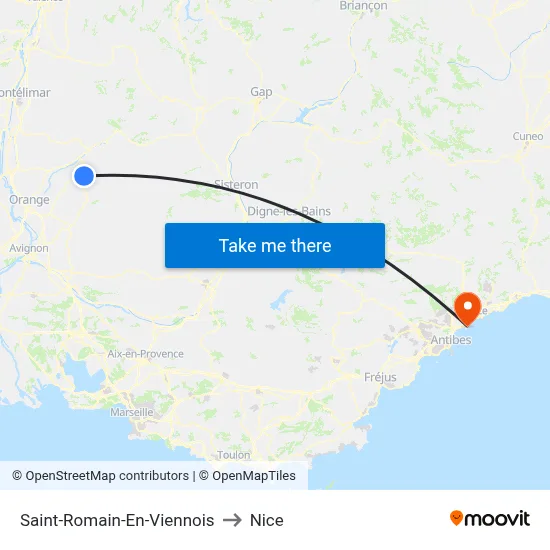 Saint-Romain-En-Viennois to Nice map