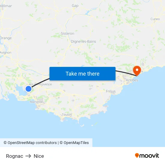 Rognac to Nice map