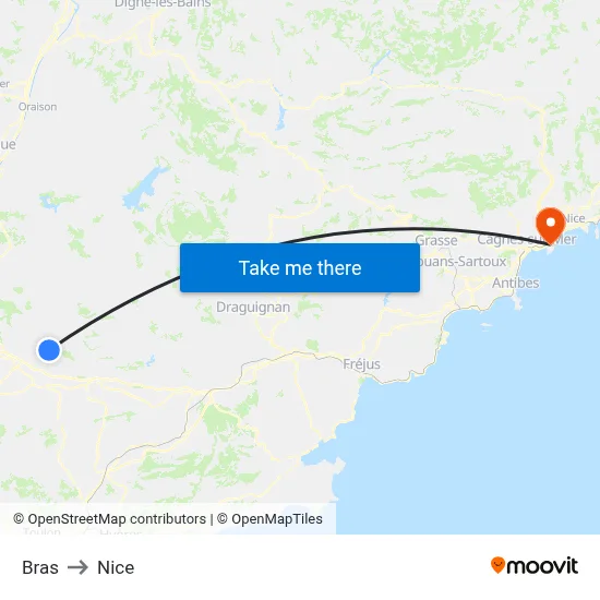 Bras to Nice map