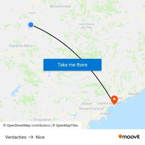 Verdaches to Nice map