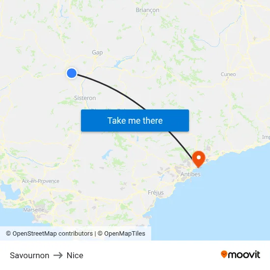 Savournon to Nice map