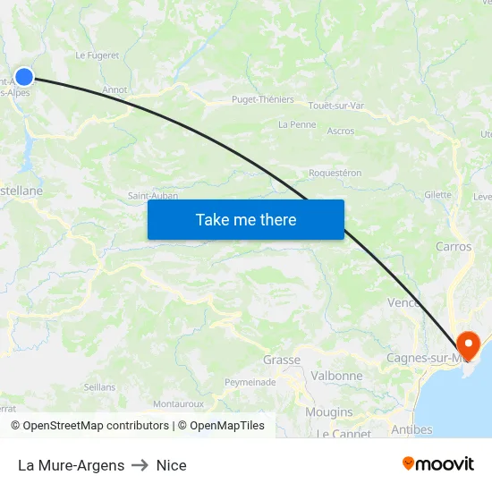 La Mure-Argens to Nice map