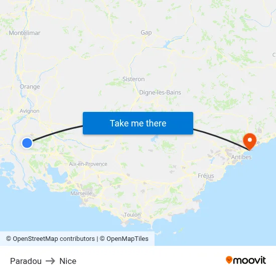 Paradou to Nice map