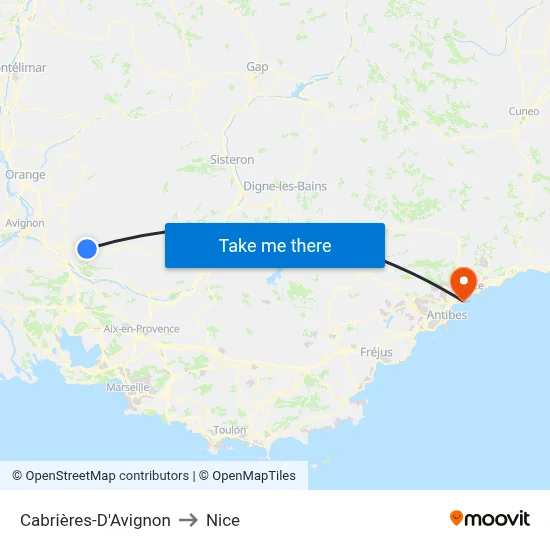 Cabrières-D'Avignon to Nice map