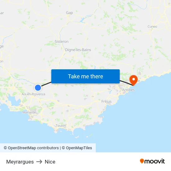 Meyrargues to Nice map