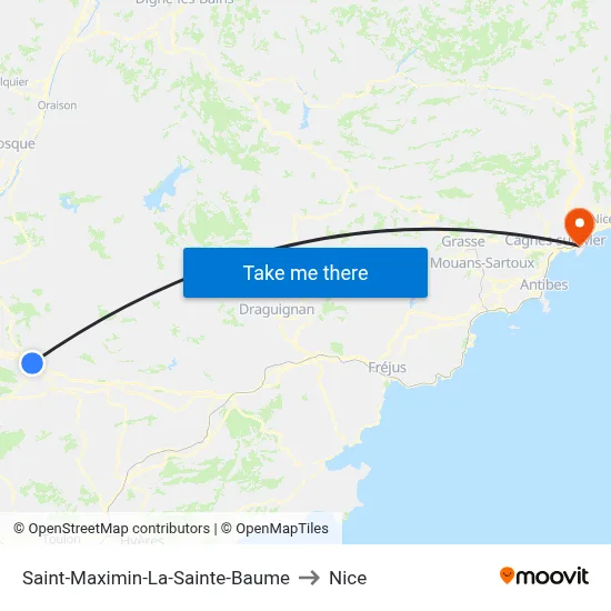 Saint-Maximin-La-Sainte-Baume to Nice map
