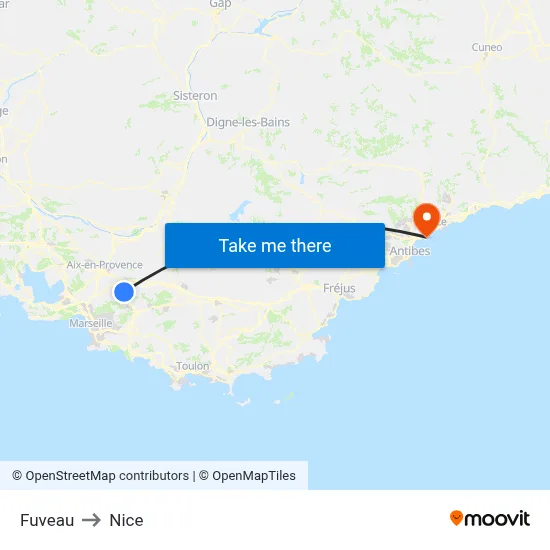 Fuveau to Nice map