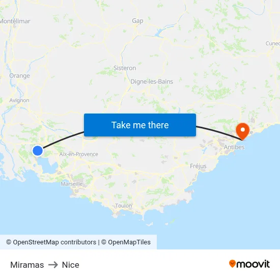 Miramas to Nice map