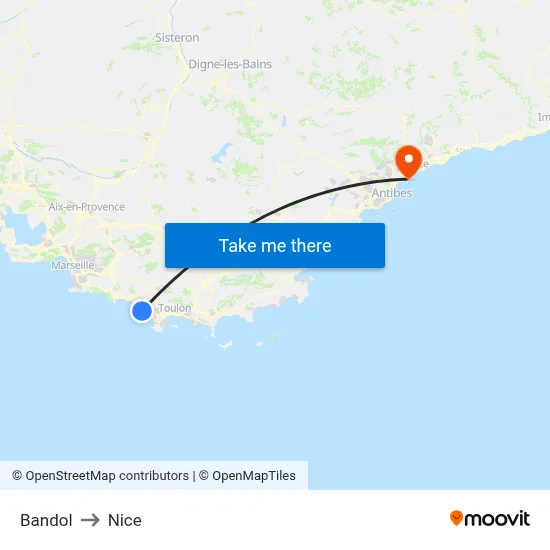 Bandol to Nice map