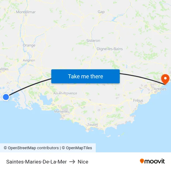 Saintes-Maries-De-La-Mer to Nice map