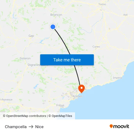 Champcella to Nice map