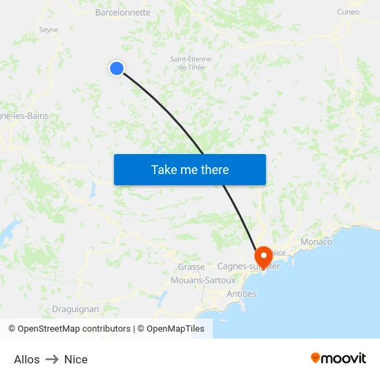 Allos to Nice map