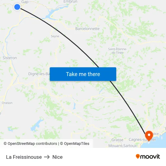 La Freissinouse to Nice map