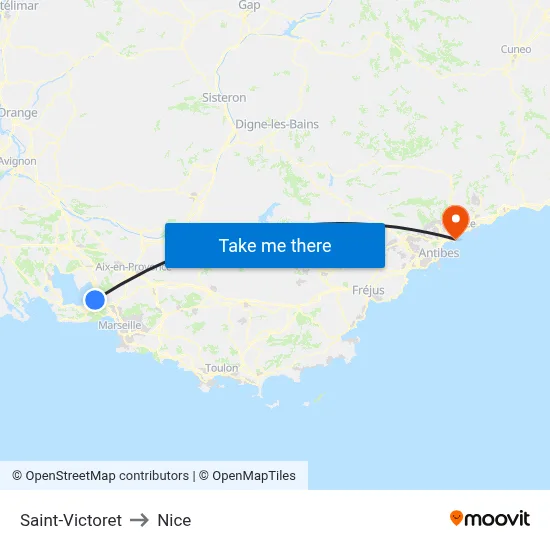 Saint-Victoret to Nice map
