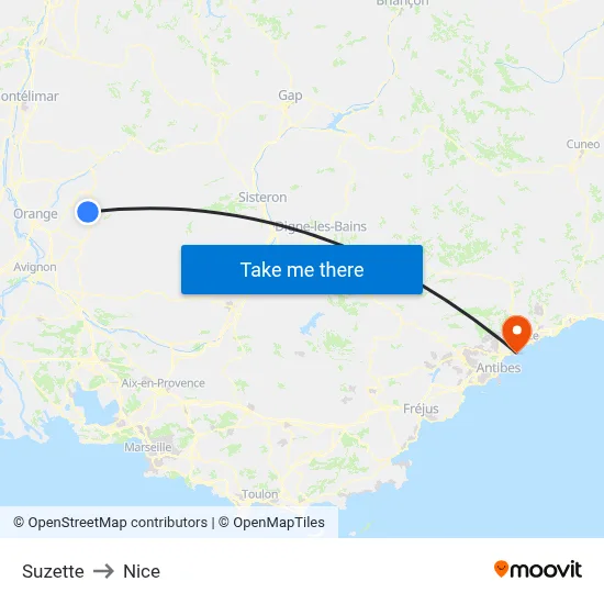 Suzette to Nice map