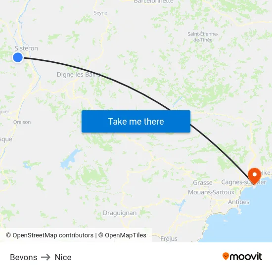Bevons to Nice map