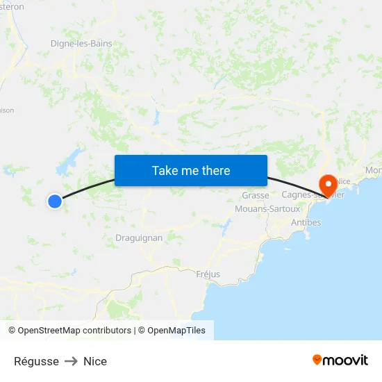 Régusse to Nice map