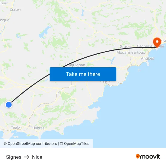 Signes to Nice map
