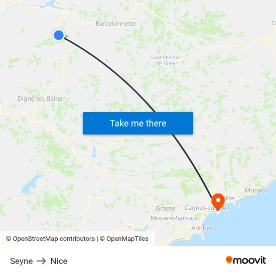 Seyne to Nice map