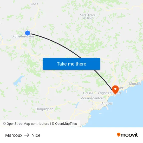 Marcoux to Nice map