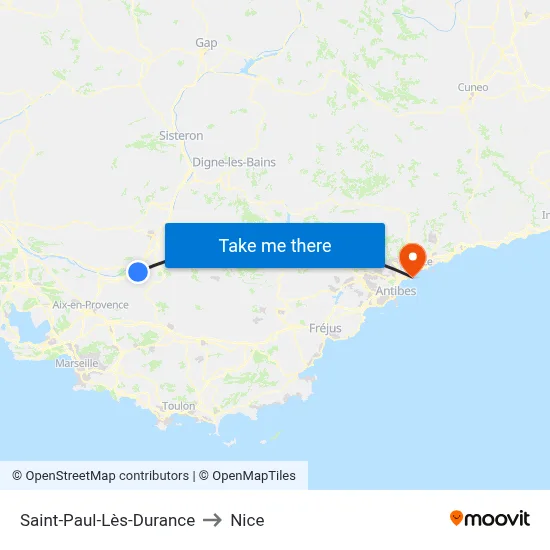 Saint-Paul-Lès-Durance to Nice map