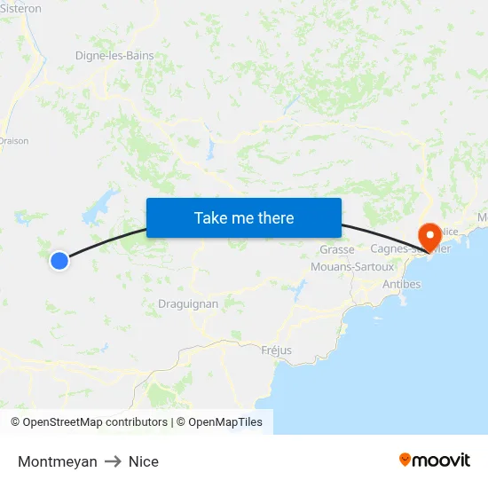 Montmeyan to Nice map