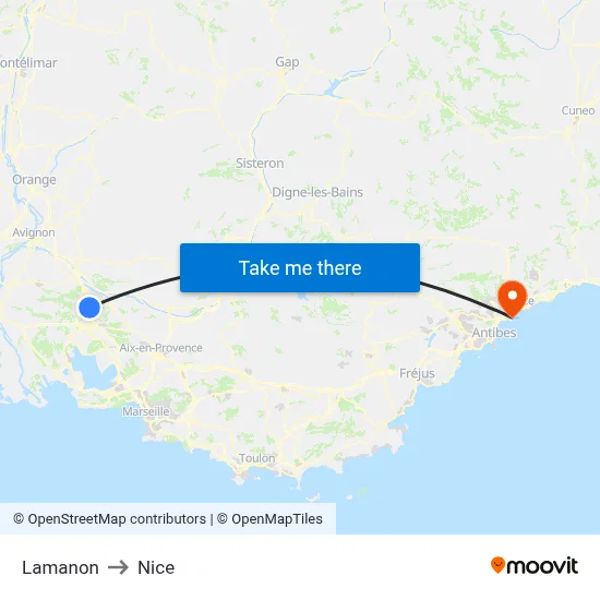 Lamanon to Nice map