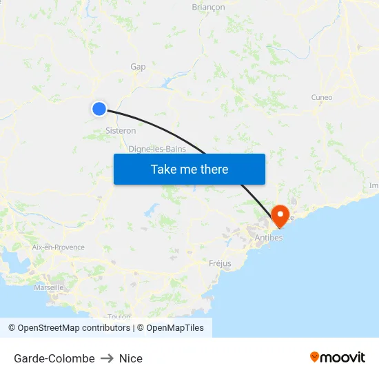 Garde-Colombe to Nice map