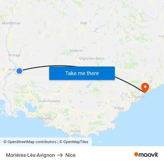 Morières-Lès-Avignon to Nice map