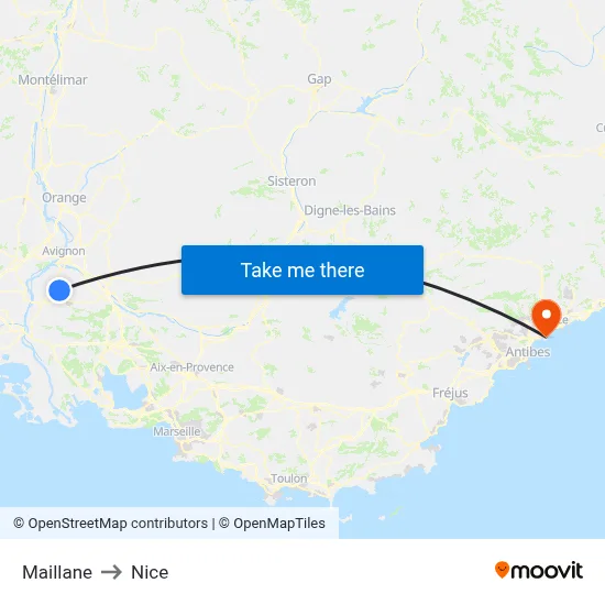 Maillane to Nice map