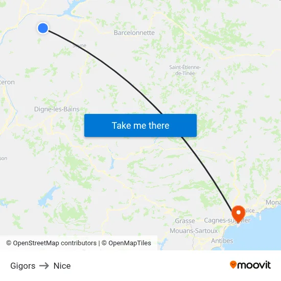 Gigors to Nice map