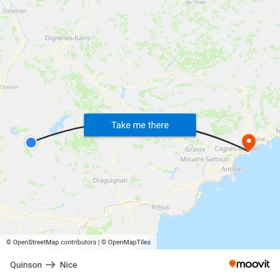 Quinson to Nice map