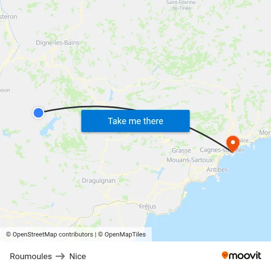 Roumoules to Nice map