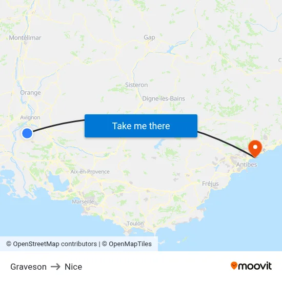Graveson to Nice map