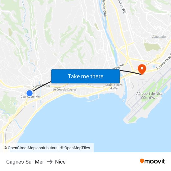 Cagnes-Sur-Mer to Nice map