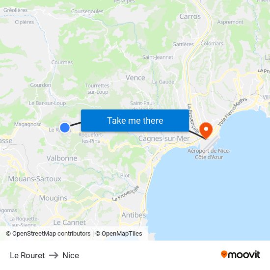 Le Rouret to Nice map