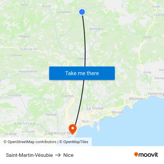 Saint-Martin-Vésubie to Nice map